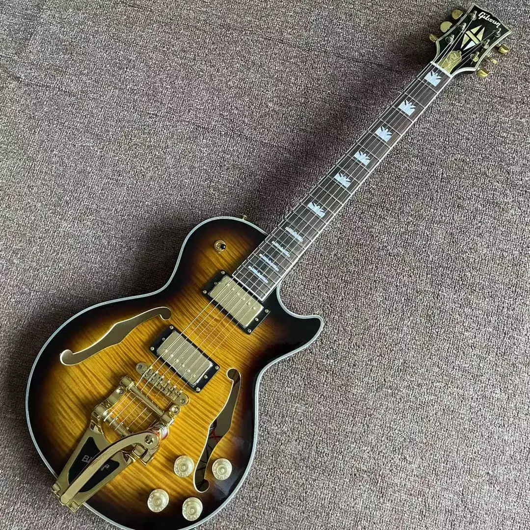 Пользовательский магазин F полый корпус Jazz электрическая гитара с вибрационной