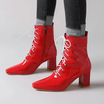 Black White Women Boots Fashion Patent Leather Ankle Boots Square Toe High Heel Zipper Boots Lace Up Autumn Winter Female Shoes
Black White Women Boots Fashion Patent Leather Ankle Boots Square Toe High Heel Zipper Boots Lace Up Autumn Winter Female Shoes
