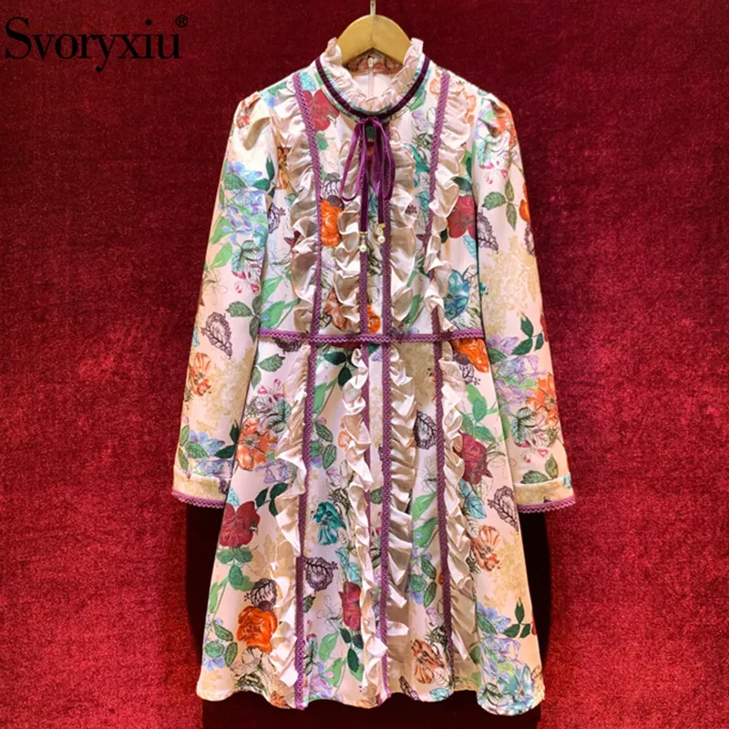 Svoryxiu Vintage Flower Printed Ruffles High End Dress Women's Long Sleeve Stand Collar Autumn Winter Designer Elegant Dress
Svoryxiu Vintage Flower Printed Ruffles High End Dress Women's Long Sleeve Stand Collar Autumn Winter Designer Elegant Dress