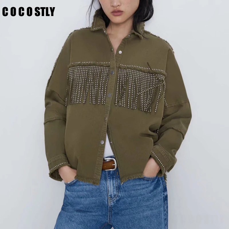 Vintage Stylish Fringe Beaded Loose Denim Jacket Women Fashion Long Sleeve Frayed Trim Ladies za Jacket Outerwear Chaqueta Mujer 
Vintage Stylish Fringe Beaded Loose Denim Jacket Women Fashion Long Sleeve Frayed Trim Ladies za Jacket Outerwear Chaqueta Mujer