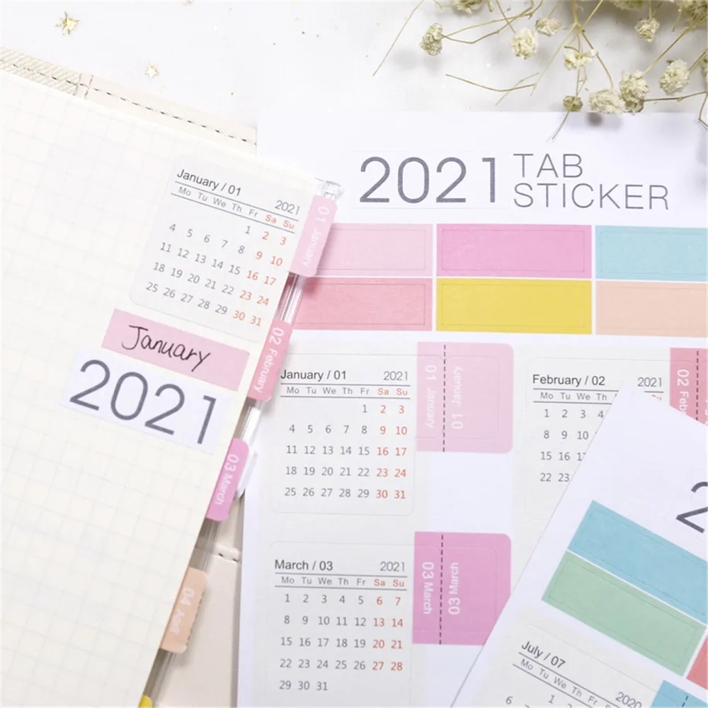 2021 календарные наклейки Kawaii стикер для канцелярских товаров планировщик