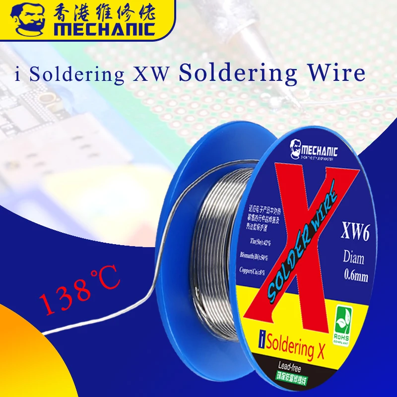 

MECHANIC Lead-Free Soldering Solder Wire 0.5/0.6mm 40g Low Temperature 138 Degree Welding Tin Wire for iPhone X/XS/XR/Xs MAX