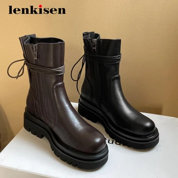Lenkisen new high quality motorcycle boots natural leather coolest thick high heel round toe zipper young girls ankle boots L6f8
Lenkisen new high quality motorcycle boots natural leather coolest thick high heel round toe zipper young girls ankle boots L6f8