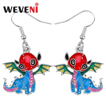 

WEVENI Enamel Alloy Flying Dinosaur Dragon Earrings Sweet Big Wings Animal Dangle Drop Jewelry For Women Girls Gift Accessories