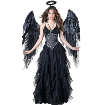 Sexy Devil Fallen Angel Costumes, classic Halloween party fancy dress black wings and black halo cosplay
Sexy Devil Fallen Angel Costumes, classic Halloween party fancy dress black wings and black halo cosplay