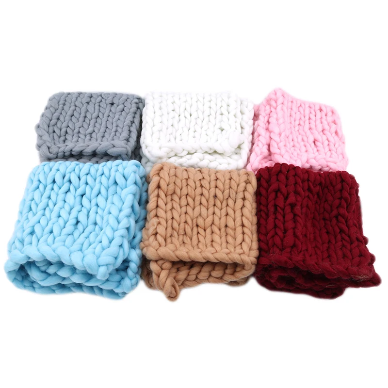

High Quality Hand-knitted Wool Crochet Baby Blanket Newborn Photography Props Chunky Knit Blanket Basket Filler Hot Sale