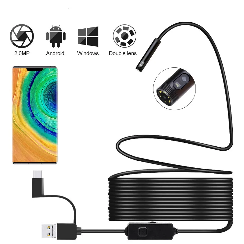 Newest Double Lens USB Endoscope Camera Flexible 8mm Borescope HD Pipe Inspection Camera for OTG Android Smartphone PC Notebook
Newest Double Lens USB Endoscope Camera Flexible 8mm Borescope HD Pipe Inspection Camera for OTG Android Smartphone PC Notebook