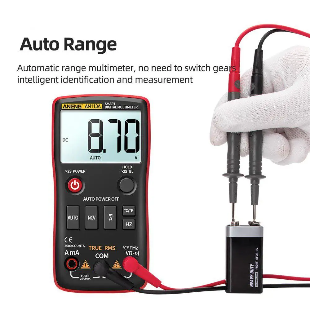 ANENG AN113A Digital Multimeter True RMS with Temperature Tester 4000 Counts Auto-Ranging AC/DC Transistor Voltage Meter
ANENG AN113A Digital Multimeter True RMS with Temperature Tester 4000 Counts Auto-Ranging AC/DC Transistor Voltage Meter