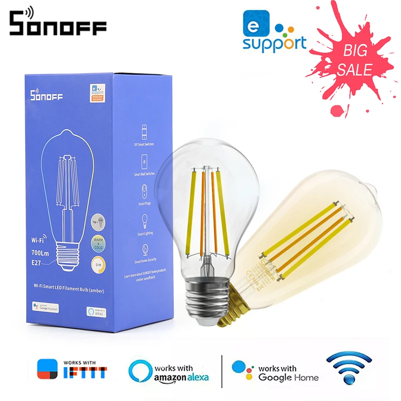 Смарт-лампа SONOFF B02-F A60/ST64 двухцветная приглушаемая Светодиодная лампа E27 Wi-Fi