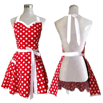

Lovely Sweetheart Red Retro Kitchen Aprons Woman Girl Cotton Polka Dot Cooking Salon Pinafore Vintage Apron Dress