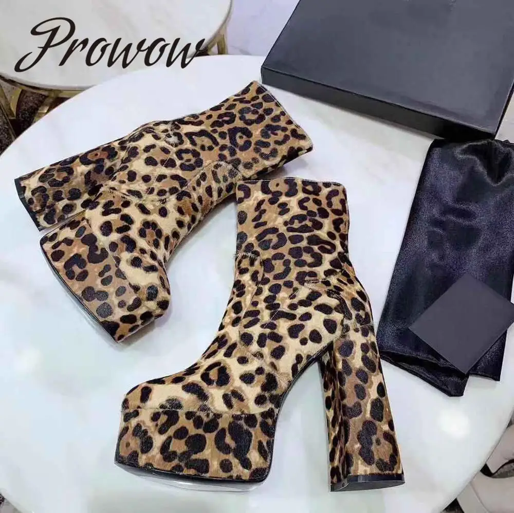 Prowow New Quality Genuine Leather Leopard Sexy Platform Ankle Boots Super HIgh Heel Thick Heel Autumn Winter Boots Shoes Women
Prowow New Quality Genuine Leather Leopard Sexy Platform Ankle Boots Super HIgh Heel Thick Heel Autumn Winter Boots Shoes Women