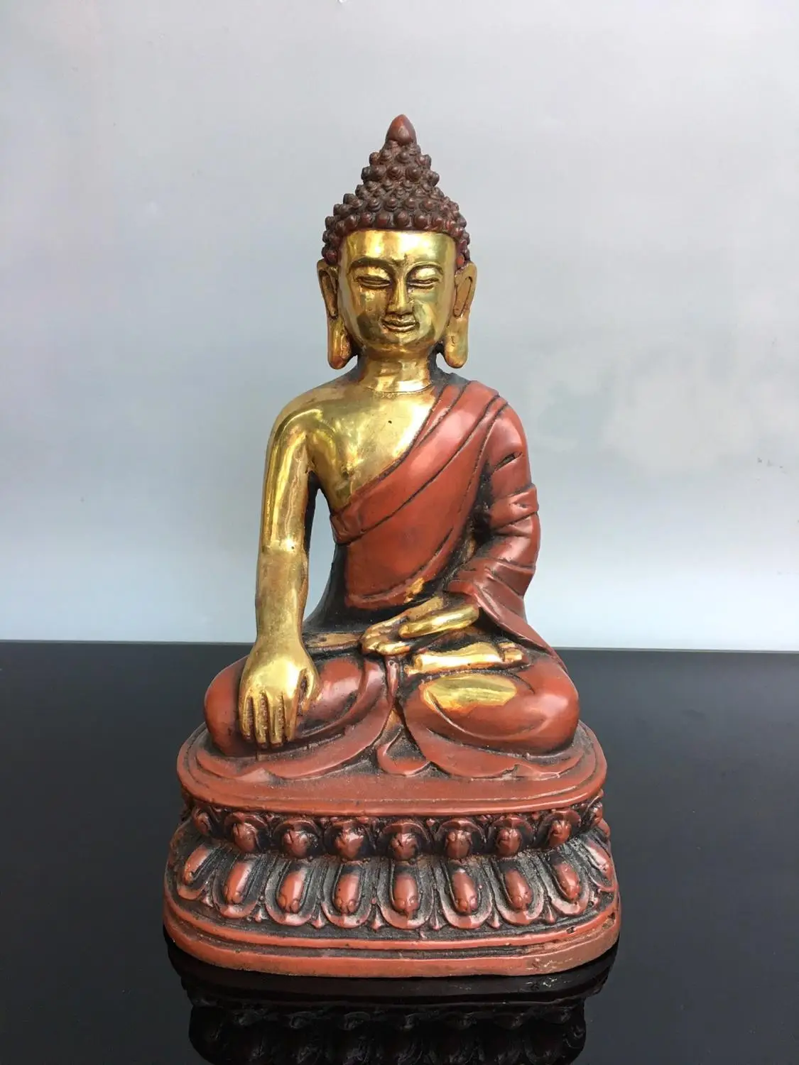 

Wedding Decoration 7" Tibet Buddhism Temple bronze Gilt Shakyamuni Buddha Statue Gautama Siddhartha Amitabha Buddha Statue