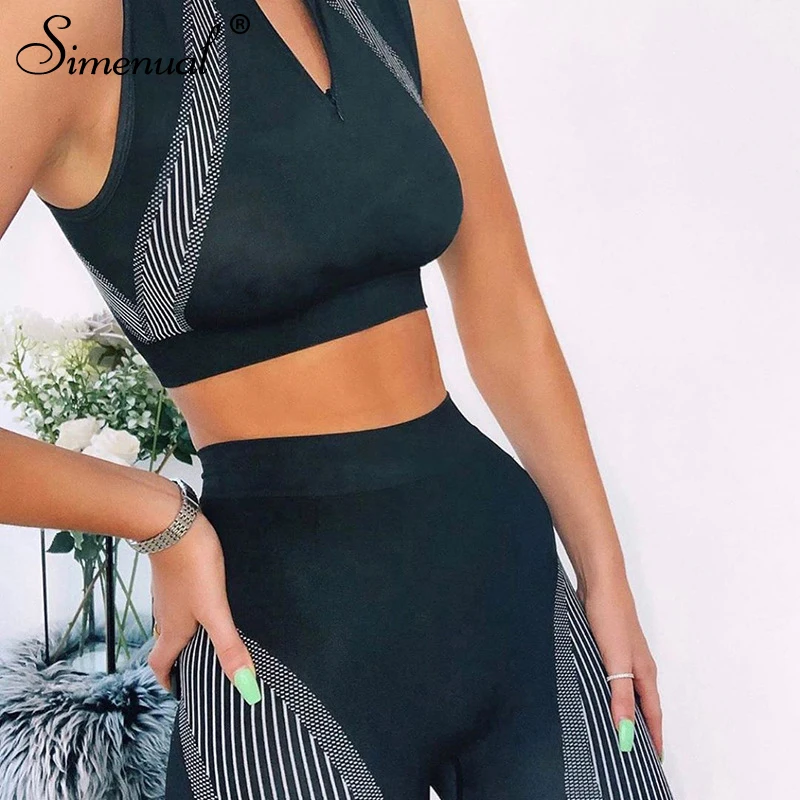 Simenual Casual Sporty Active Wear Matching Set Women Sleeveless Workout Zipper 2 Piece Outfits Tank Top And Biker Shorts Sets 
Simenual Casual Sporty Active Wear Matching Set Women Sleeveless Workout Zipper 2 Piece Outfits Tank Top And Biker Shorts Sets
