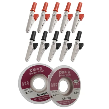GTBL 10 Pcs 50mm Plastic Handle Test Probe Metal Alligator Clips & 2Pcs 2.0MM Solder Wick Remover Desoldering Braid Wire Sucker
GTBL 10 Pcs 50mm Plastic Handle Test Probe Metal Alligator Clips & 2Pcs 2.0MM Solder Wick Remover Desoldering Braid Wire Sucker