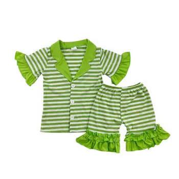 kids girl pjm summer short sleeve ruffle green stripe pajamas set children girl outfits
kids girl pjm summer short sleeve ruffle green stripe pajamas set children girl outfits