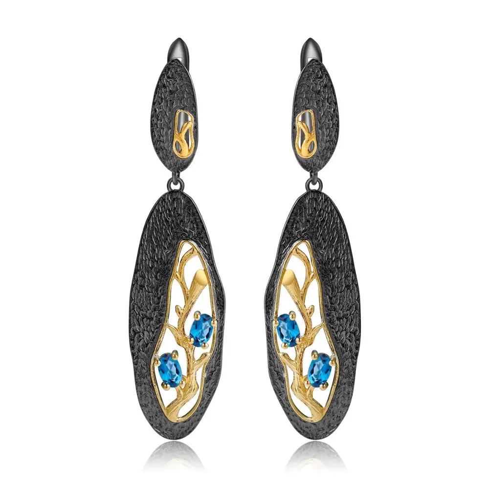 GEM'S BALLET Natural London Blue Topaz 925 Sterling Silver Earrings Handmade Petal Floral Drop Earrings for Women Fine Jewelry
GEM'S BALLET Natural London Blue Topaz 925 Sterling Silver Earrings Handmade Petal Floral Drop Earrings for Women Fine Jewelry