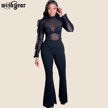 Mesh Sheer Two Piece Suit Turtleneck Ruffles Long Sleeve Top And Flare Pants Woman Matching Set Club Party Night Tracksuits
Mesh Sheer Two Piece Suit Turtleneck Ruffles Long Sleeve Top And Flare Pants Woman Matching Set Club Party Night Tracksuits