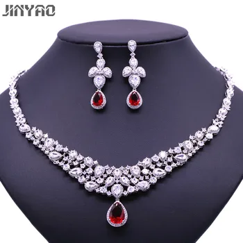 JINYAO Luxury 2 Color Choice Red Cubic Zirconia Crystal Necklace Earring White Gold Color Indian Wedding Jewelry Set for Women
JINYAO Luxury 2 Color Choice Red Cubic Zirconia Crystal Necklace Earring White Gold Color Indian Wedding Jewelry Set for Women