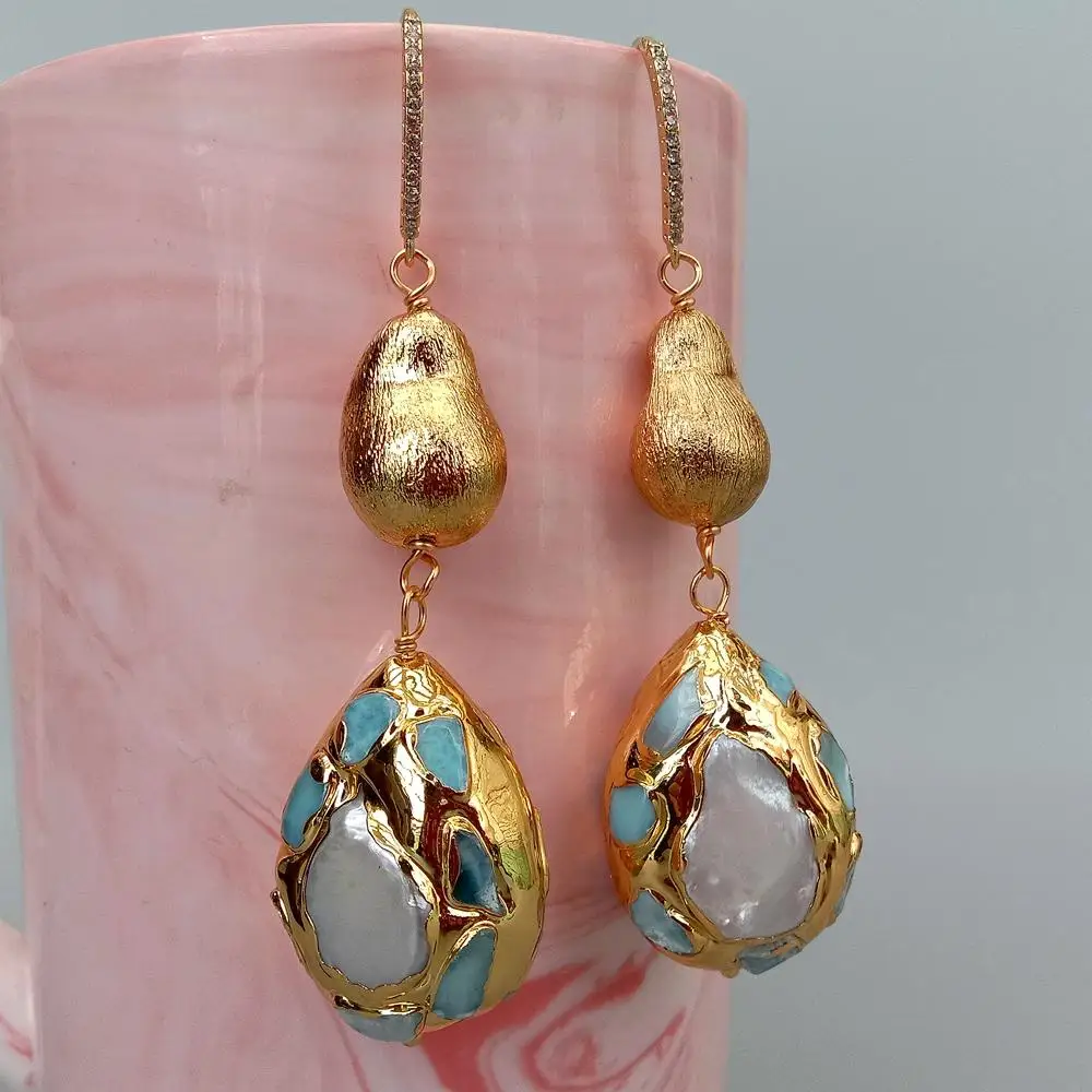 Natural Cultured White Pearl Teardrop Shape Blue larimar Pave Brushed Bead Dangle Hook Earrings 1 Mallzona H3998e6a536484b64975b7050e3b1c5cb5 Natural Cultured White Pearl Teardrop Shape Blue larimar Pave Brushed Bead Dangle Hook Earrings Mallzona