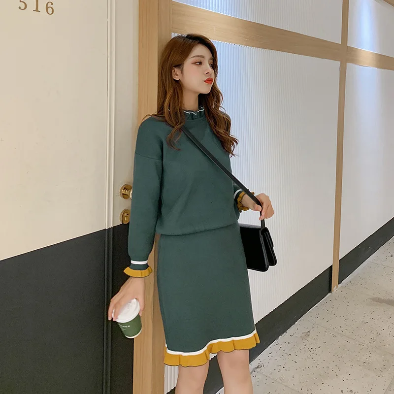 Fashion Women's Set 2019 Elegant Loose Solid Color Long Sleeve Knit Pullover Slim skirt set two-piece Winter women's clothing
Fashion Women's Set 2019 Elegant Loose Solid Color Long Sleeve Knit Pullover Slim skirt set two-piece Winter women's clothing