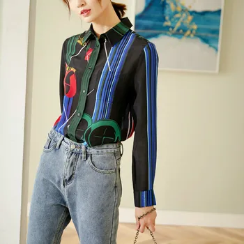 Women Shirt 2020 Flower Printed Silk Top Vertical Stripe Silk Shirt Female Spring Shirt
Women Shirt 2020 Flower Printed Silk Top Vertical Stripe Silk Shirt Female Spring Shirt