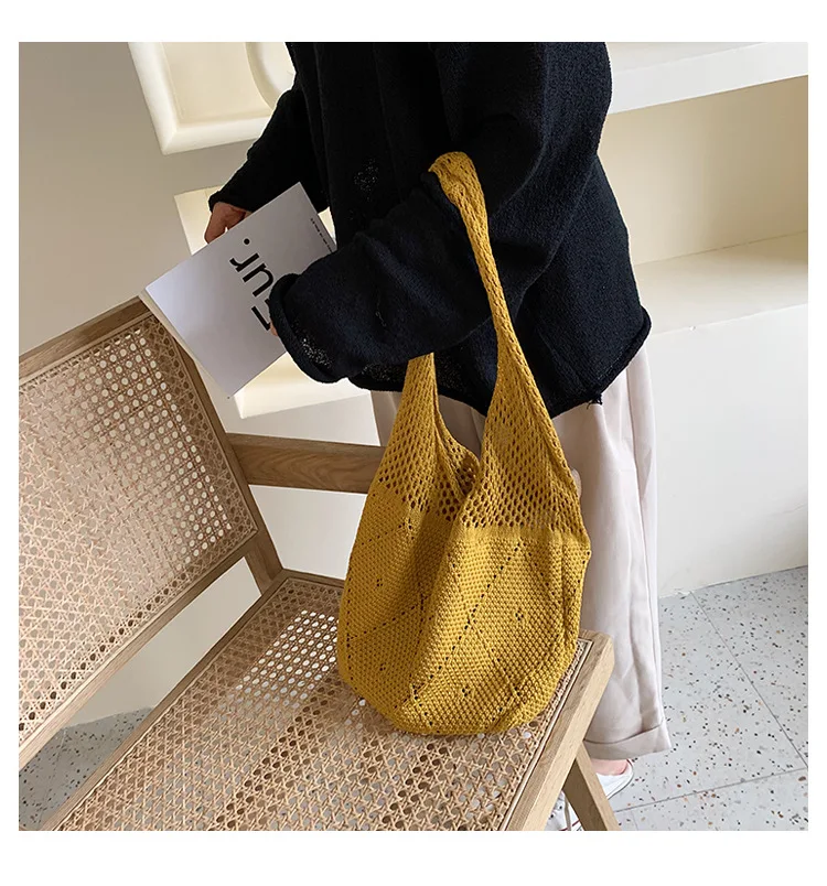 Casual handbag Must have casual bag Minimalist designer bag for everyday Crochet shoulder bag in soft yellow Handmade tote bag