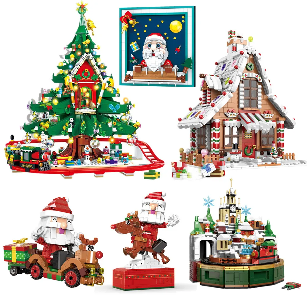 2021 City Christmas Tree Winter Village Sled Gingerbread House Holiday Train Building Blocks Bricks Kids Toys | Игрушки и хобби