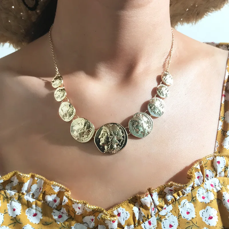 Punk Trendy Vintage Female Face Portrait Statement Necklace Alloy Coin Single Layer Metal Choker Necklaces Jewelry For Women
Punk Trendy Vintage Female Face Portrait Statement Necklace Alloy Coin Single Layer Metal Choker Necklaces Jewelry For Women