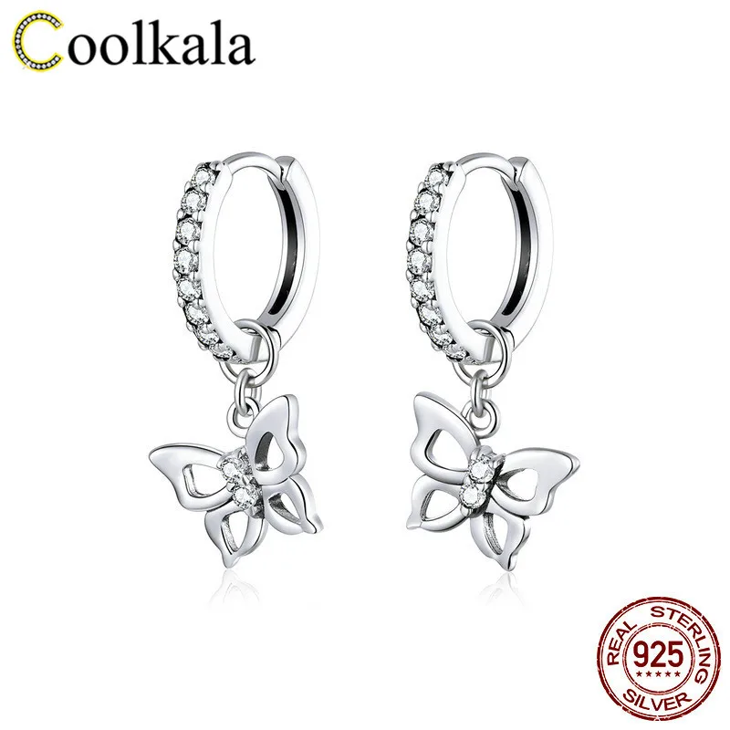 Coolkala Evelle бабочка серьги из чистого серебра выдалбливают уха Пряжка Циркон круг