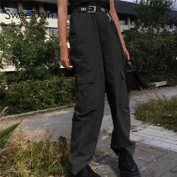 Sweetown Casual Loose Corduroy Wide Leg Pants Women Solid Patchwork Pockets Hip Hop High Waist Jogger Cargo Pants Streetwear
Sweetown Casual Loose Corduroy Wide Leg Pants Women Solid Patchwork Pockets Hip Hop High Waist Jogger Cargo Pants Streetwear