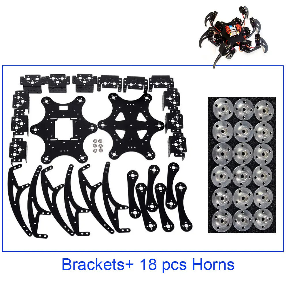 18 DOF Hexapod Aluminium Alloy Spider Robot Brackets kit with Metal Horns Six 3DOF Legs Black
18 DOF Hexapod Aluminium Alloy Spider Robot Brackets kit with Metal Horns Six 3DOF Legs Black