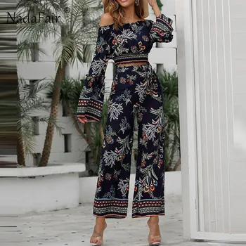 Nadafair 2pcs One Set Print Floral Women Suit Holiday Off Shoulder Top Boho Summer Jumpsuit Women High Waist Wide Leg Long Pant
Nadafair 2pcs One Set Print Floral Women Suit Holiday Off Shoulder Top Boho Summer Jumpsuit Women High Waist Wide Leg Long Pant