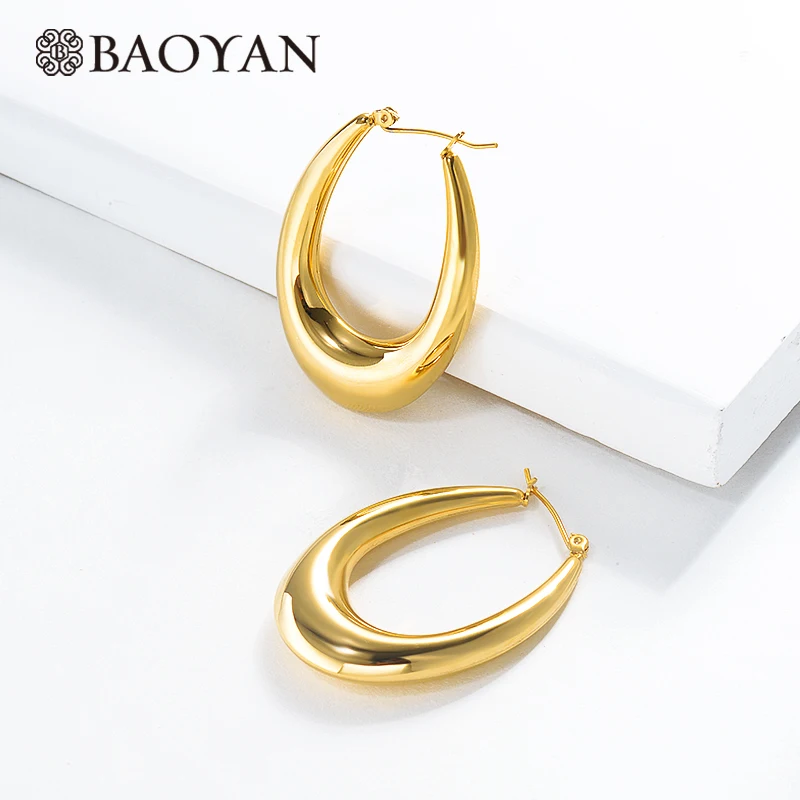 Женские овальные серьги-кольца Baoyan ажурные серьги из нержавеющей стали с большой