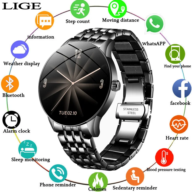LIGE 2020 Smart Watch Men's Sports Watch Full Screen Touch IP67 Waterproof Steel Band Smart Watch, Suitable for Android and IOS
LIGE 2020 Smart Watch Men's Sports Watch Full Screen Touch IP67 Waterproof Steel Band Smart Watch, Suitable for Android and IOS