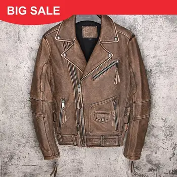 2020 Vintage Brown Men American Style Biker's Leather Jacket Plus Size XXXXXL Genuine Thick Cowhide Spring Slim Fit Leather Coat
2020 Vintage Brown Men American Style Biker's Leather Jacket Plus Size XXXXXL Genuine Thick Cowhide Spring Slim Fit Leather Coat