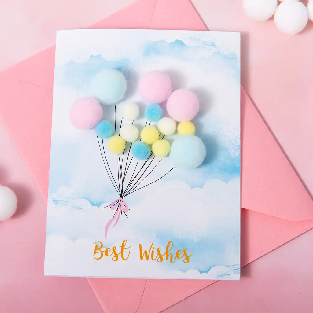 pompom ball balloon paper greeting card for wedding birthday