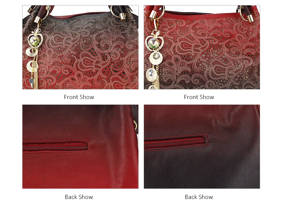 Women's Vintage Leather Top-handle Floral Shoulder Tote Handbag