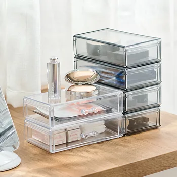 PS Acrylic Makeup Organizer Dustproof Cosmetic Storage Drawer Cotton Swab Nailpolish Lipstick Box Practical Desktop Organizer