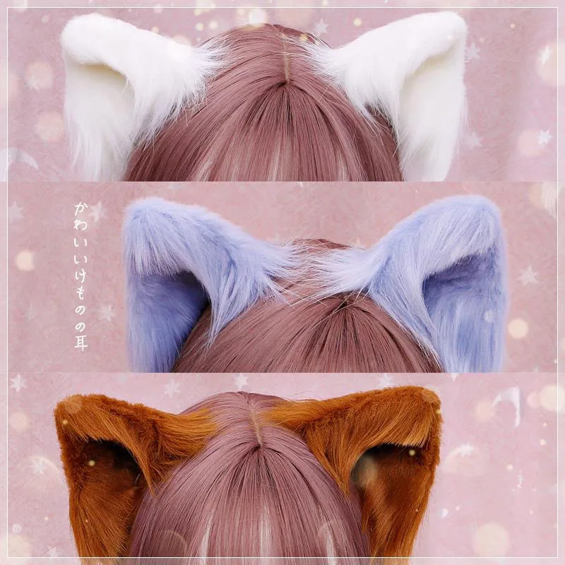 

Handmade Cute Furry Animal Beast Ears Hairpin Headwear Wolf Fox Ear Clip Cosplay Props Soft Cat Ears Lolita Girl Hair Accessory