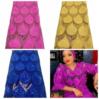 cord lace fabrics 2020 high quality lace with sequins latest embroidery guipure nigerian mesh lace fabric 5yards 
cord lace fabrics 2020 high quality lace with sequins latest embroidery guipure nigerian mesh lace fabric 5yards