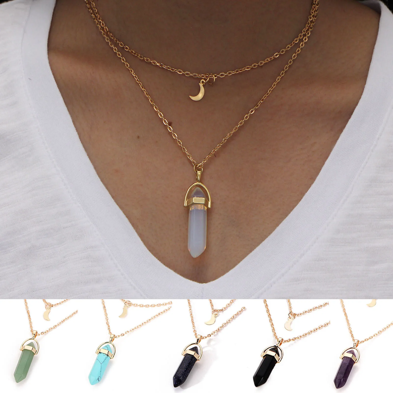 Women's Fashion Exquisite Natural Stone Crystal Glass Hexagonal Column Pendant Irregular Necklace With Rhinestones
Women's Fashion Exquisite Natural Stone Crystal Glass Hexagonal Column Pendant Irregular Necklace With Rhinestones