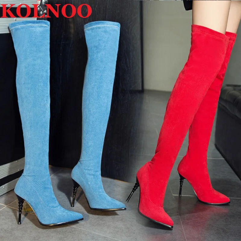 KOLNOO Handmade Ladies High Heels Over Knee Boots Strech-Denim Leather Sexy Evening Party Long Booties Winter Fashion Club Shoes
KOLNOO Handmade Ladies High Heels Over Knee Boots Strech-Denim Leather Sexy Evening Party Long Booties Winter Fashion Club Shoes