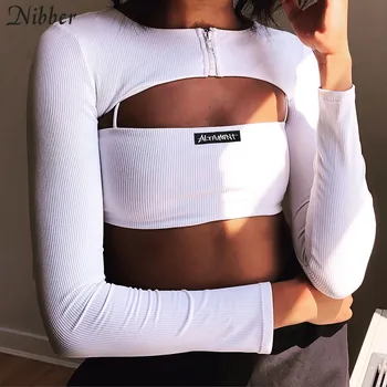 Nibber Autumn Simple white camisole tee 2piece tops long sleeve crop tops women fashion Punk street casual wear T-shirts mujer
Nibber Autumn Simple white camisole tee 2piece tops long sleeve crop tops women fashion Punk street casual wear T-shirts mujer