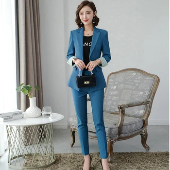 2019 ladies business office pants suit High quality women's striped sleeve professional blazer Casual trousers Female two-piece 
2019 ladies business office pants suit High quality women's striped sleeve professional blazer Casual trousers Female two-piece