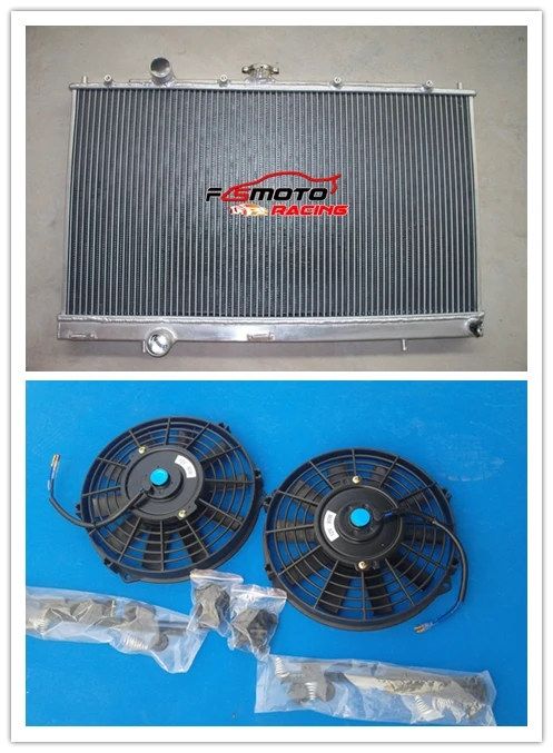 

Aluminum Racing Radiator + Fan Racing For Mitsubishi Lancer Evo 4 5 6 96-00 00 99 98 97 MT Turbo