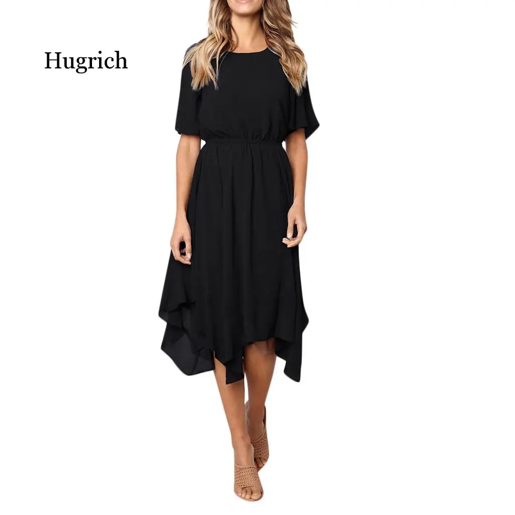 Women Casual Short Sleeve o Neck Knee Length Dress Robe Boheme Femme 
Women Casual Short Sleeve o Neck Knee Length Dress Robe Boheme Femme