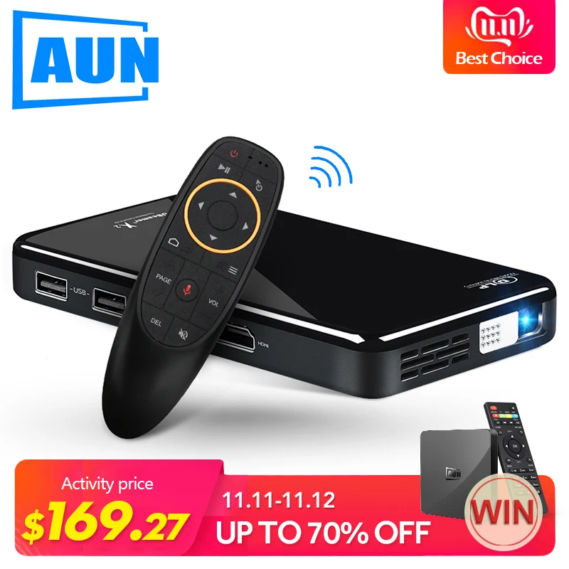 

AUN LED Projector X2. 3D Beamer. Built in Android, WIFI/Bluetooth. Mini Projector for Home Cinema. Support 1080P(Optional Voice)