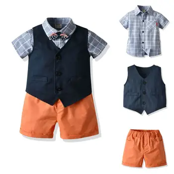 CANIS Summer Toddler Baby Boy Clothes Cute Plaid Turn Down Collar Shirt + Short Pants 4Pcs With Bow Outfits Summer Clothes Set
CANIS Summer Toddler Baby Boy Clothes Cute Plaid Turn Down Collar Shirt + Short Pants 4Pcs With Bow Outfits Summer Clothes Set