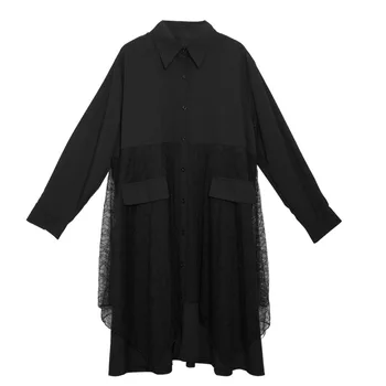 LANMREM 2020 new spring and summer turn-down collar full sleeves mesh splicked black color single breasted shirt WM06701
LANMREM 2020 new spring and summer turn-down collar full sleeves mesh splicked black color single breasted shirt WM06701