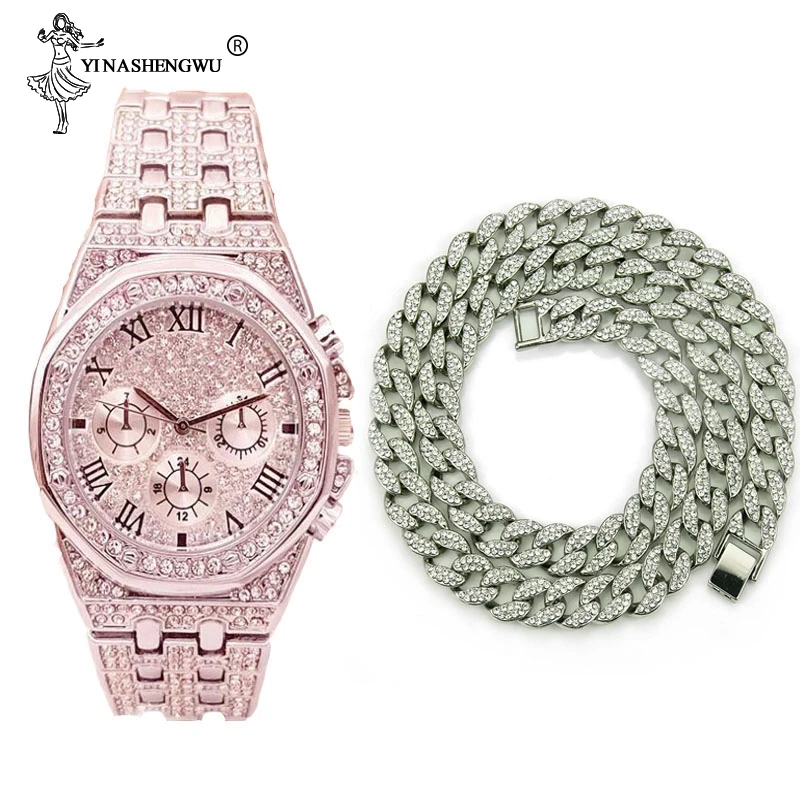 Hip Hop 15MM Miami Curb Cuban Chain Necklace Watch 1 Set Gold Iced Out Paved Rhinestones CZ Bling Rapper Necklaces Men Jewelry
Hip Hop 15MM Miami Curb Cuban Chain Necklace Watch 1 Set Gold Iced Out Paved Rhinestones CZ Bling Rapper Necklaces Men Jewelry